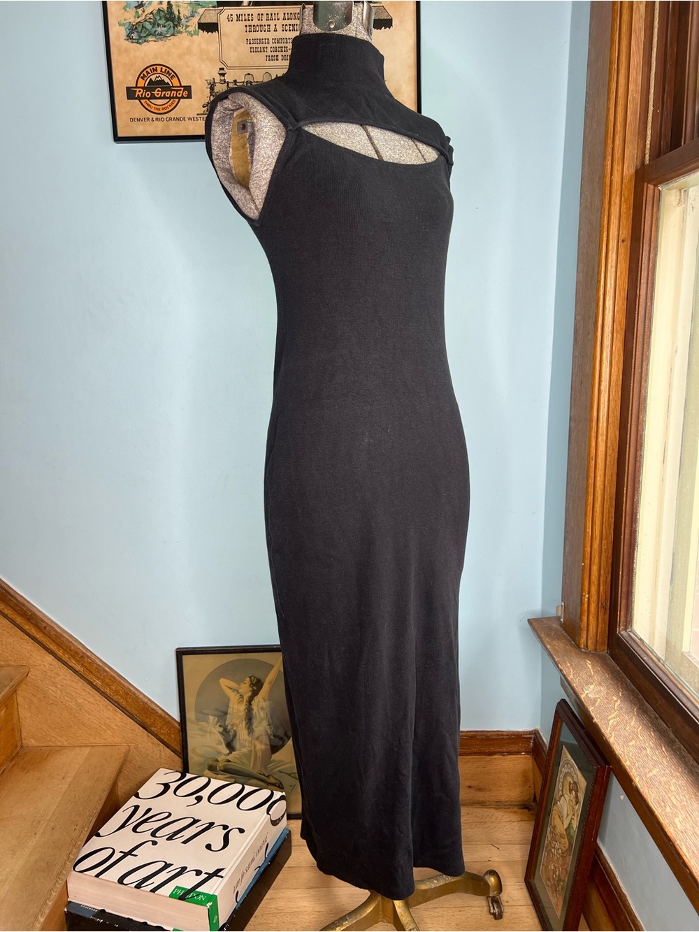 AllSaints Black Sleeveless High-Neck Cutout Maxi Dress